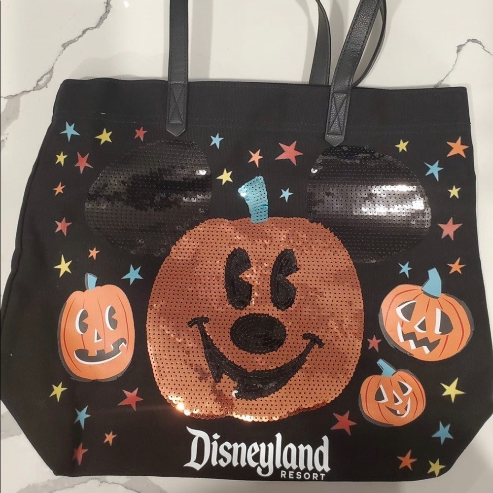Disney Parks Halloween Pumpkin Sequin Tote NWT